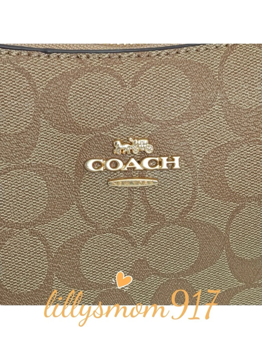 Coach Brown Signature Logo Crescent Shoulder Bag with Gold Hardware